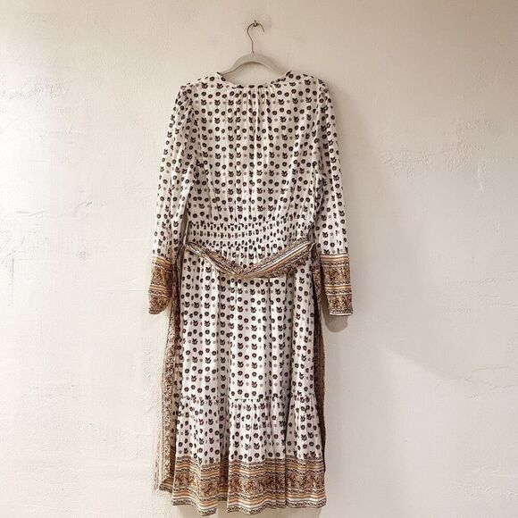 Cleobella Blakely Floral Long Sleeve Midi Dress in White Brown Large - Picture 3 of 8